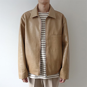 minimal 2-way zipup leather jacket (2 colors)